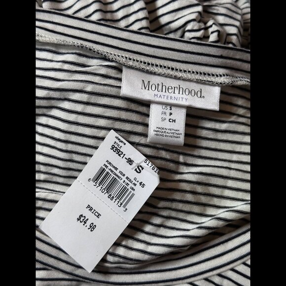 New Motherhood Dress Small Womens Ruched Black White Round Neck Stretch Midi - Picture 6 of 7